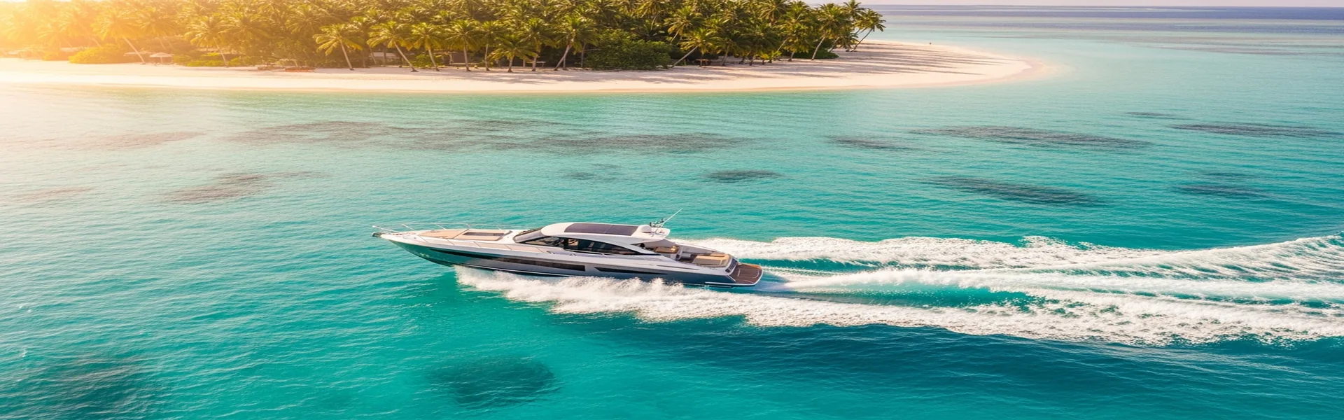Fast speedboat approaching Komodo island for a day trip cruise