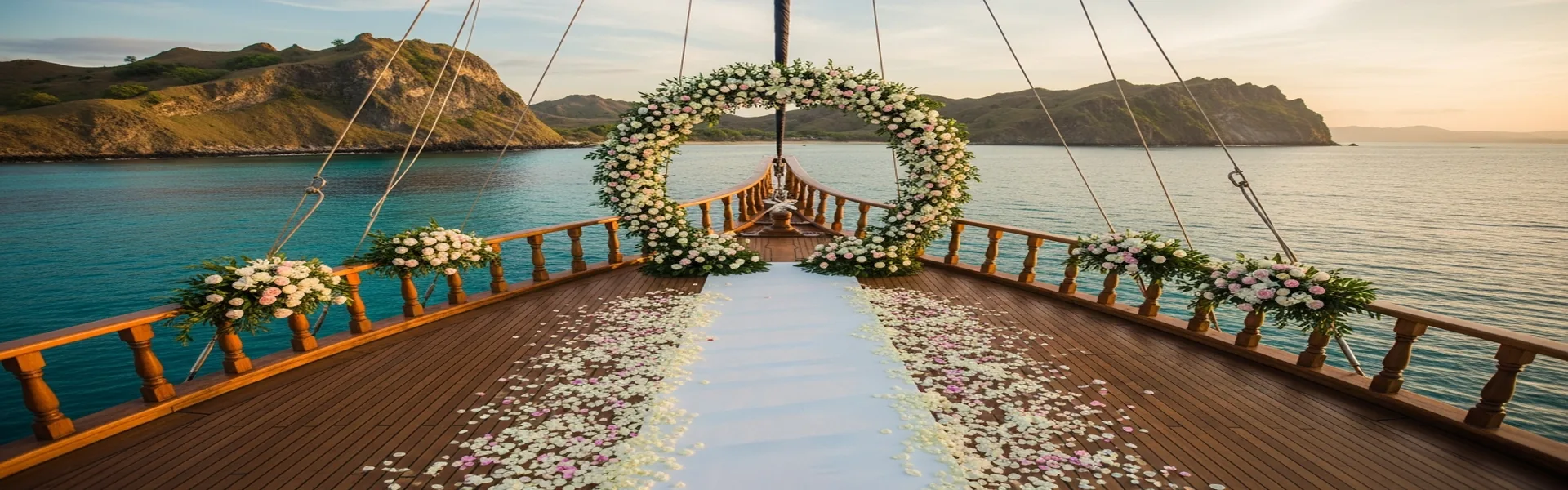 Dream destination wedding ceremony on luxury boat deck in Komodo